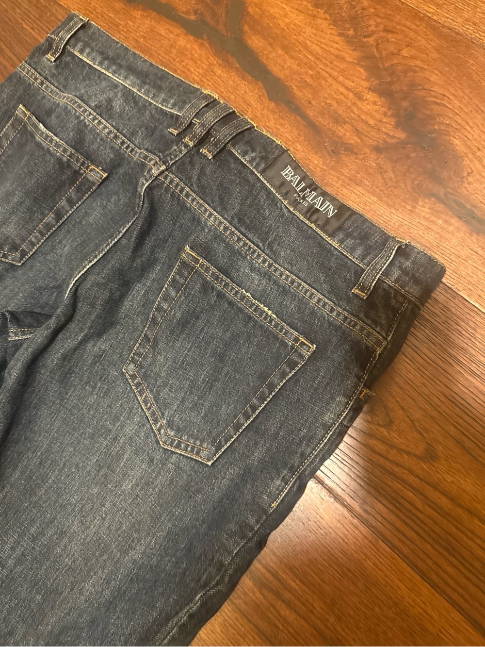 BALMAIN PARIS MENS BIKER MOTO DENIM JEANS, SIZE 34, INDIGO BLUE WASH - Picture 10 of 15